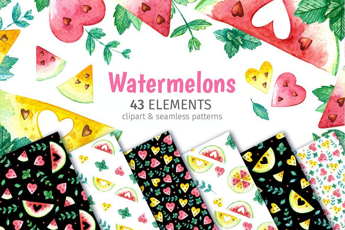Watermelons Clipart & Seamless Patterns preview