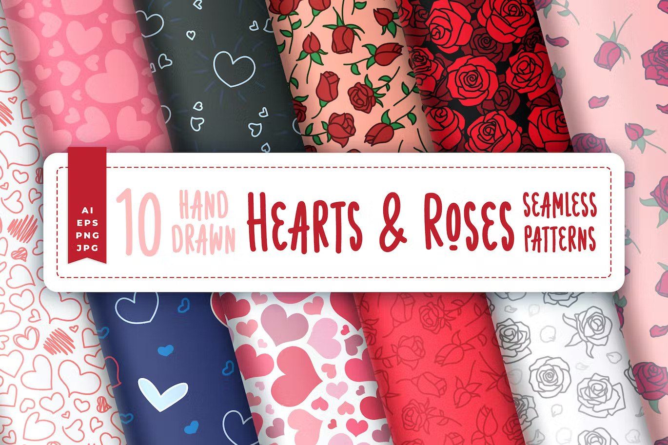 Hand Drawn Heart & Rose Patterns preview