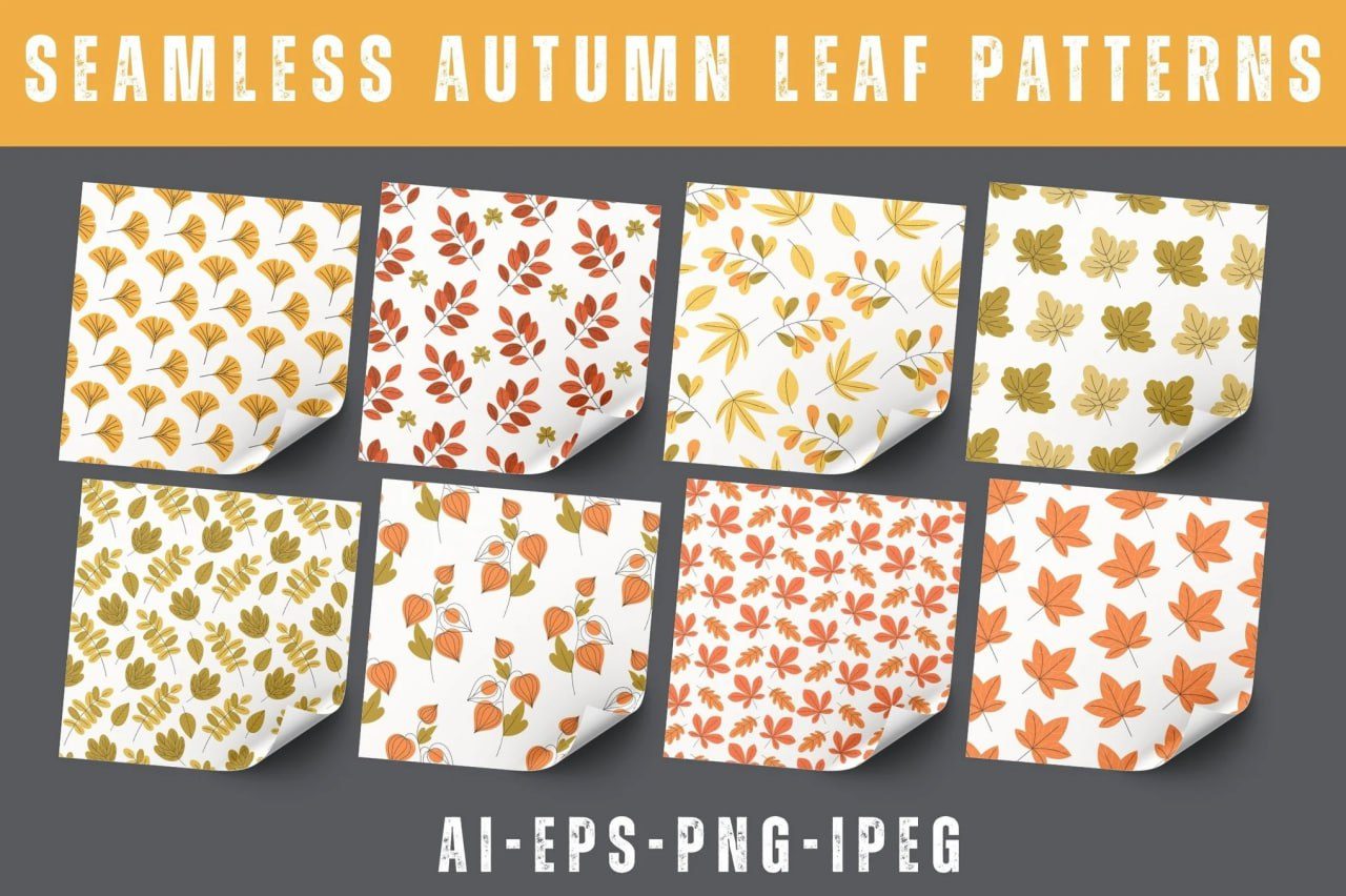 Seamless Autumn Leaf Patterns in Flat Style preview