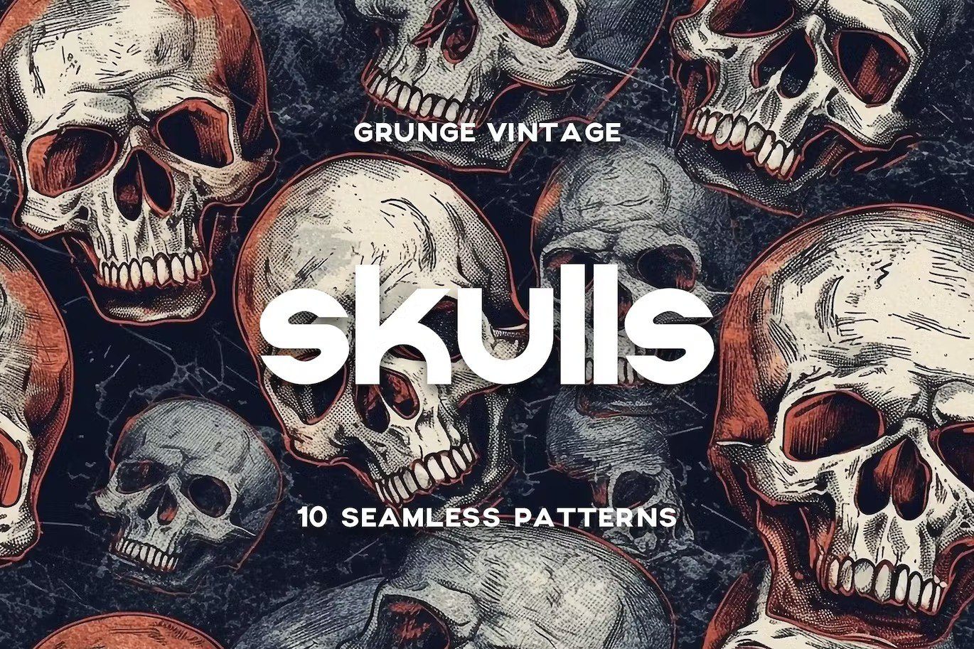 Hand-Drawn Grunge Skulls Seamless Patterns preview