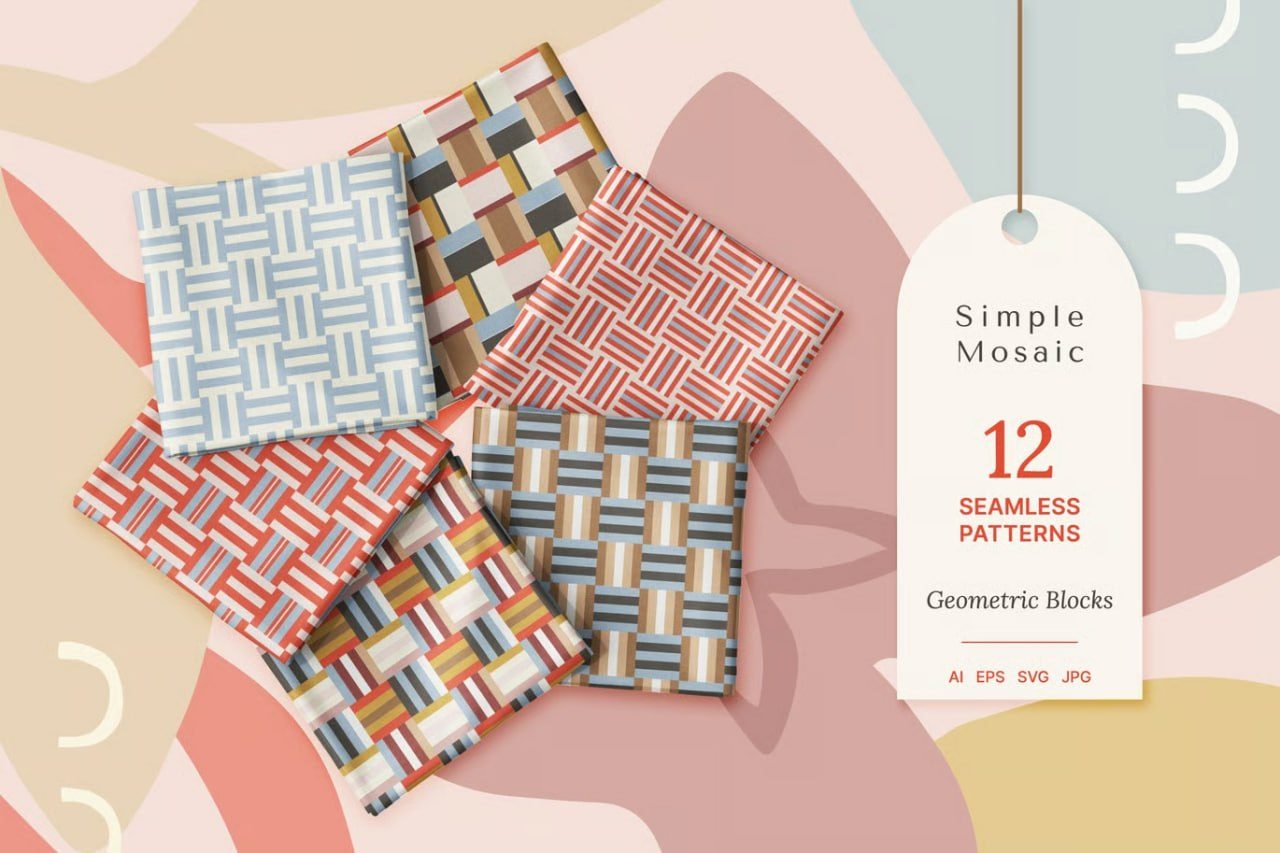 12 Geometric Block Seamless Patterns preview