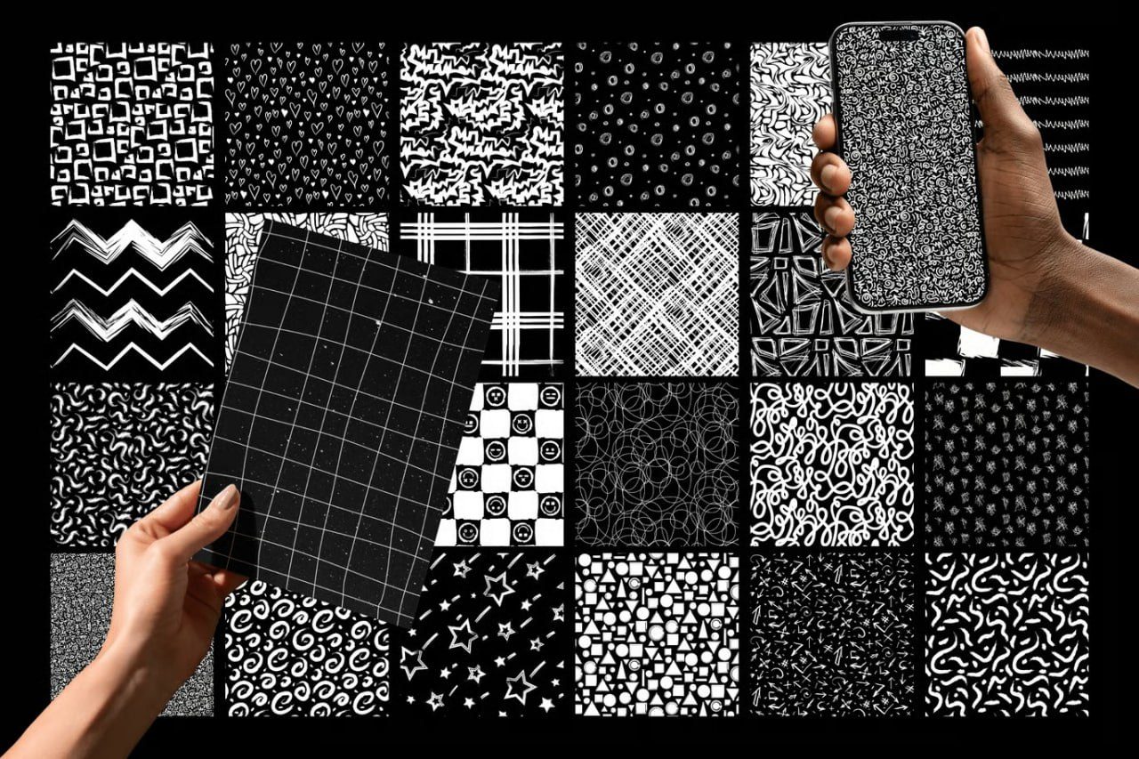 Grunge Monochrome Seamless Patterns
