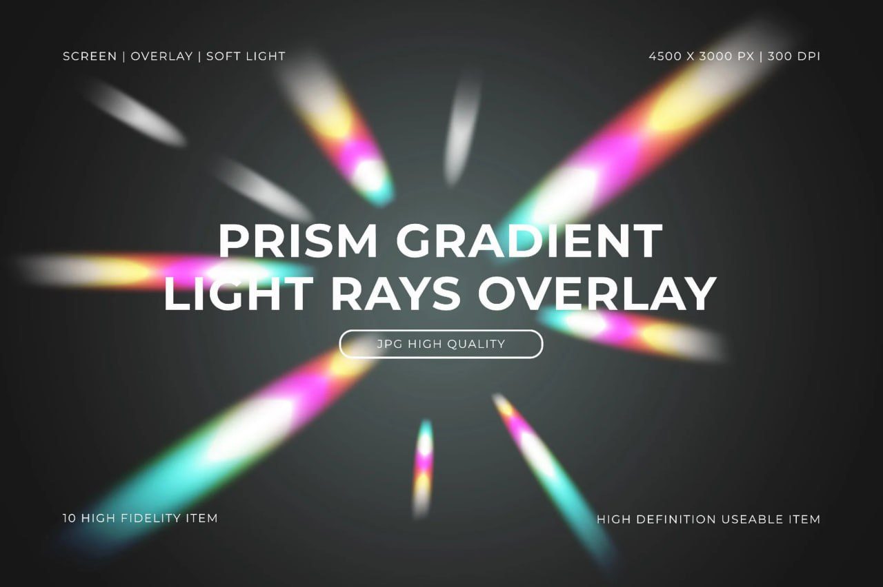 10 Prism Gradient Light Rays Overlay