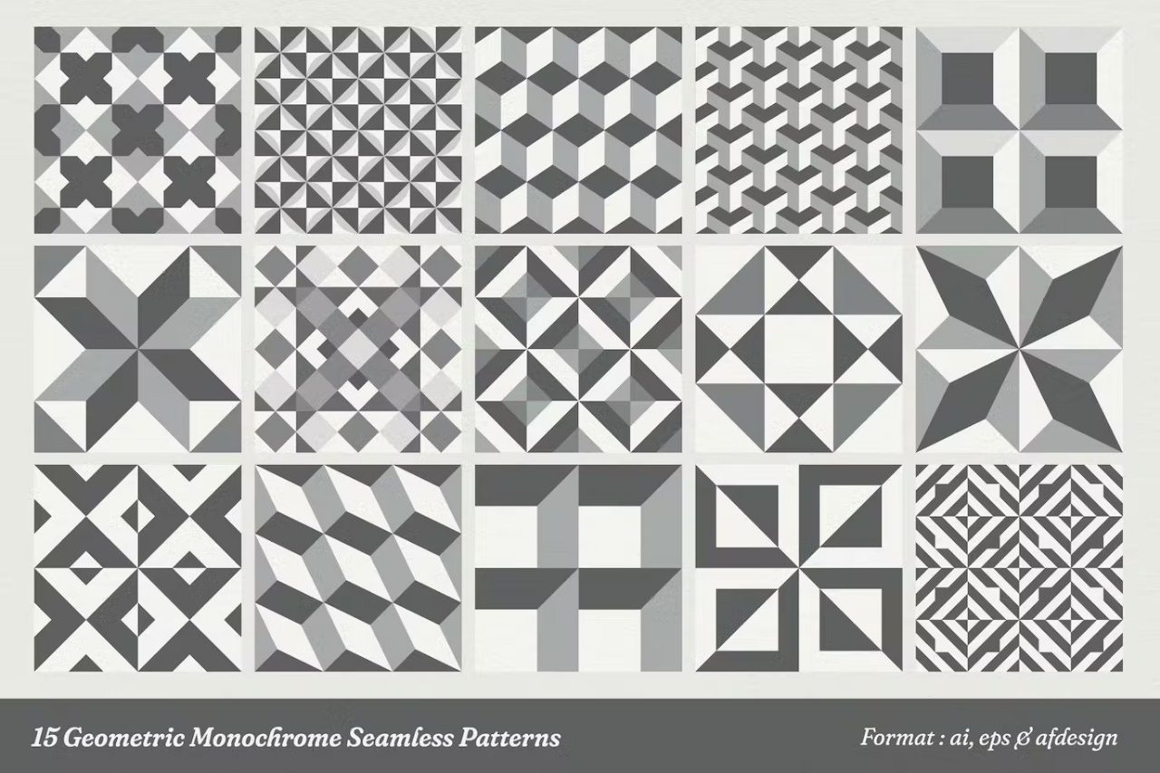 Geometric Monochrome Seamless Patterns